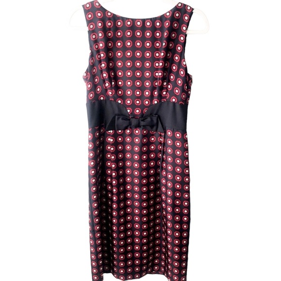 Milly Silk Polka Dot Sheath Dress Size 4 Red Black Circle Print Bow Party Event - Picture 1 of 9